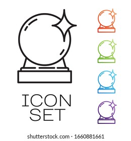 Black line Magic ball icon isolated on white background. Crystal ball. Set icons colorful. Vector Illustration