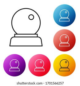 Schwarze Linie Magic Ball Symbol einzeln auf weißem Hintergrund. Kristallkugel. Stellen Sie die Symbole bunter Kreis-Schaltflächen ein. Vektorillustration-Illustration