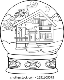 Black line Magic ball icon isolated on transparent background. Crystal ball. Illustration