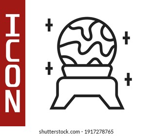 Icono de bola mágica de línea negra aislado en fondo blanco. Contador de fortuna. Balón de cristal.  Vector