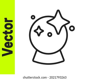 Icono de bola mágica de línea negra aislado en fondo blanco. Balón de cristal.  Vector