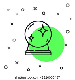 Icono de bola mágica de línea negra aislado en fondo blanco. Balón de cristal.  Ilustración vectorial