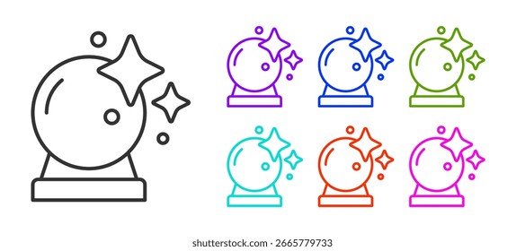 Black line Magic ball icon isolated on white background. Crystal ball. Set icons colorful. Vector