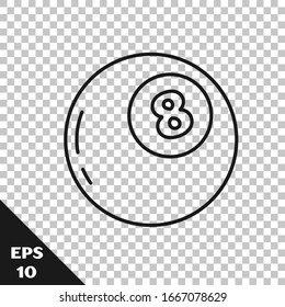 Línea negra bola mágica de predicciones para el icono de toma de decisiones aislado en un fondo transparente. Balón de cristal. Ilustración vectorial