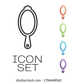Black line Magic hand mirror icon isolated on white background. Set icons colorful. Vector Illustration