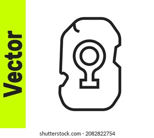 Icono de pista mágica de línea negra aislado en fondo blanco. Piedra rúnica.  Vector