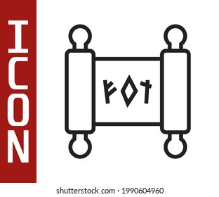 Black line Magic scroll icon isolated on white background. Decree, paper, parchment, scroll icon.  Vector