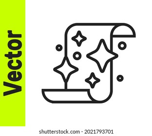 Black line Magic scroll icon isolated on white background. Decree, paper, parchment, scroll icon.  Vector