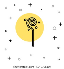 Black line Magic staff icon isolated on white background. Magic wand, scepter, stick, rod. Random dynamic shapes. Vector