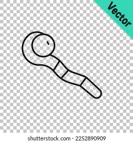 Black line Magic staff icon isolated on transparent background. Magic wand, scepter, stick, rod.  Vector