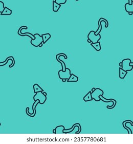 Black line Magic staff icon isolated seamless pattern on green background. Magic wand, scepter, stick, rod.  Vector