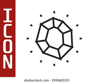 Black line Magic stone icon isolated on white background. Fantasy crystal. Jewelry gem for game.  Vector