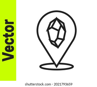 Black line Magic stone icon isolated on white background. Fantasy crystal. Jewelry gem for game.  Vector