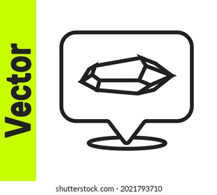 Black line Magic stone icon isolated on white background. Fantasy crystal. Jewelry gem for game.  Vector