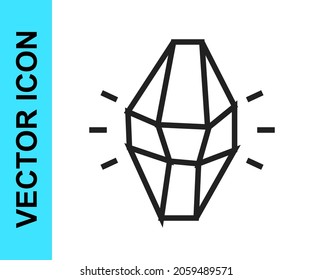 Black line Magic stone icon isolated on white background. Fantasy crystal. Jewelry gem for game.  Vector