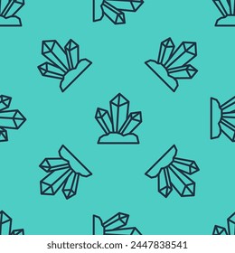 Black line Magic stone icon isolated seamless pattern on green background. Fantasy crystal. Jewelry gem for game.  Vector