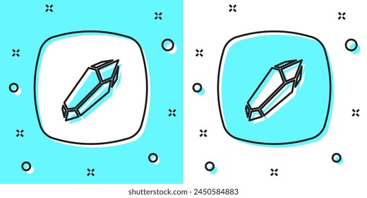 Black line Magic stone icon isolated on green and white background. Fantasy crystal. Jewelry gem for game. Random dynamic shapes. Vector