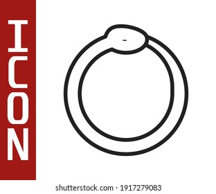 Black line Magic symbol of Ouroboros icon isolated on white background. Snake biting its own tail. Animal and infinity, mythology and serpent.  Vector