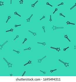 Icono de varita mágica de línea negra aislado en fondo transparente. Accesorio mágico con forma de estrella. Poder mágico. Ilustración vectorial
