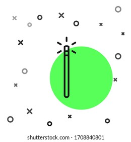 Icono de varita mágica de línea negra aislado en fondo blanco. Accesorio mágico con forma de estrella. Poder mágico. Ilustración vectorial