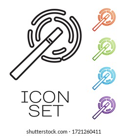 Black line Magic wand icon isolated on white background. Star shape magic accessory. Magical power. Set icons colorful. Vector Illustration