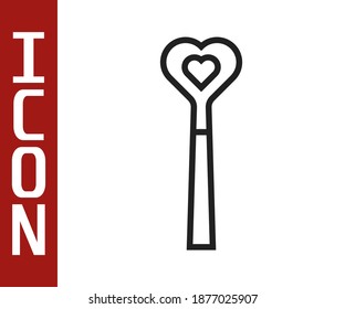 Black line Magic wand icon isolated on white background. Star shape magic accessory. Magical power.  Vector