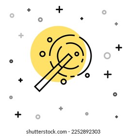 Black line Magic wand icon isolated on white background. Star shape magic accessory. Magical power. Happy Halloween party. Random dynamic shapes. Vector