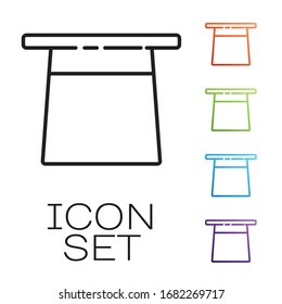 Black line Magician hat icon isolated on white background. Magic trick. Mystery entertainment concept. Set icons colorful. Vector Illustration