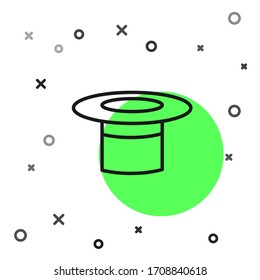 Black line Magician hat icon isolated on white background. Magic trick. Mystery entertainment concept.  Vector Illustration