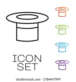 Black line Magician hat icon isolated on white background. Magic trick. Mystery entertainment concept. Set icons colorful. Vector Illustration