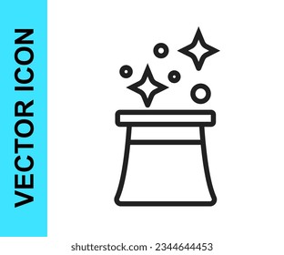 Black line Magician hat icon isolated on white background. Magic trick. Mystery entertainment concept.  Vector