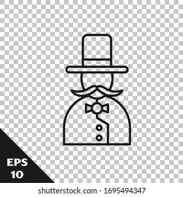 Black line Magician icon isolated on transparent background.  Vector Illustration