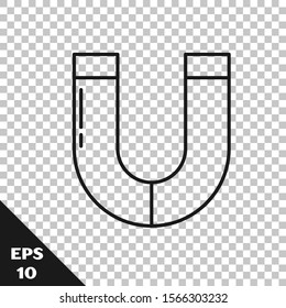 Black line Magnet icon isolated on transparent background. Horseshoe magnet, magnetism, magnetize, attraction.  Vector Illustration