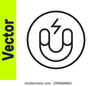 Black line Magnet icon isolated on white background. Horseshoe magnet, magnetism, magnetize, attraction.  Vector