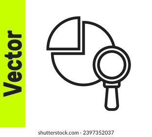 Black line Magnifying glass and data analysis icon isolated on white background.  Vector