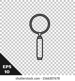 Black line Magnifying glass icon isolated on transparent background. Search, focus, zoom, business symbol.  Vector Illustration