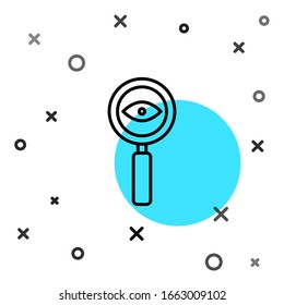Black line Magnifying glass icon isolated on white background. Search, focus, zoom, business symbol. Random dynamic shapes. Vector Illustration
