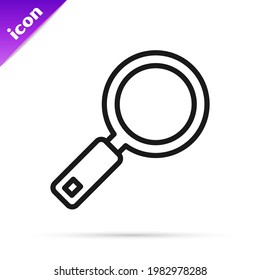 Black line Magnifying glass icon isolated on white background. Search, focus, zoom, business symbol.  Vector
