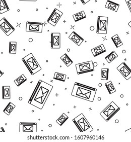 Black line Mail and e-mail icon isolated seamless pattern on white background. Envelope symbol e-mail. Email message sign.  Vector Illustration