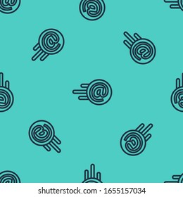 Black line Mail and e-mail icon isolated seamless pattern on green background. Envelope symbol e-mail. Email message sign.  Vector Illustration