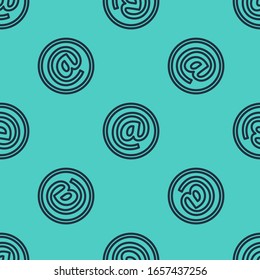 Icono de Correo y correo electrónico de línea negra aislado sin problemas en fondo verde. Símbolo de sobres e-mail. Signo de mensaje de correo electrónico.  Ilustración vectorial