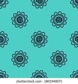 Black line Mail and e-mail icon isolated seamless pattern on green background. Envelope symbol e-mail. Email message sign.  Vector Illustration