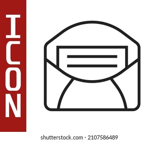 Correo de línea negra e icono de correo electrónico aislado en fondo blanco. Correo electrónico con símbolo de sobres. Señal de mensaje de correo electrónico.  Vector