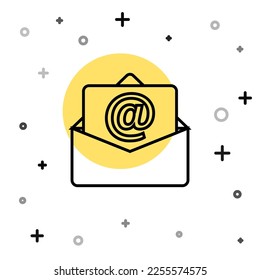 Correo de línea negra e icono de correo electrónico aislado en fondo blanco. Correo electrónico con símbolo de sobres. Señal de mensaje de correo electrónico. Formas dinámicas aleatorias. Vector
