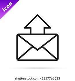 Correo de línea negra e icono de correo electrónico aislado en fondo blanco. Correo electrónico con símbolo de sobres. Señal de mensaje de correo electrónico.  Vector