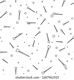Black line Makeup brush icon isolated seamless pattern on white background.  Vector Illustration