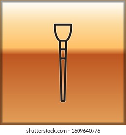 Black line Makeup brush icon isolated on gold background.  Vector Illustration