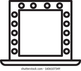 Black line Makeup mirror with lights icon isolated on white background.  Vector Illustration