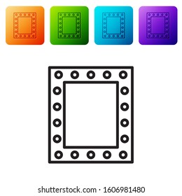 Black line Makeup mirror with lights icon isolated on white background. Set icons in color square buttons. Vector Illustration