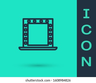 Black line Makeup mirror with lights icon isolated on green background.  Vector Illustration